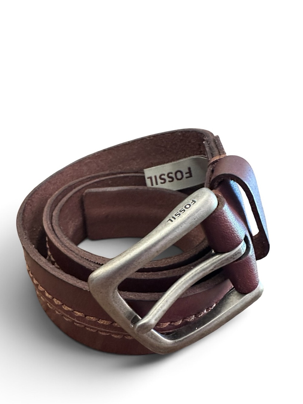 Fossil Men's Dark Brown Leather Belt with Silver-Tone Buckle 36